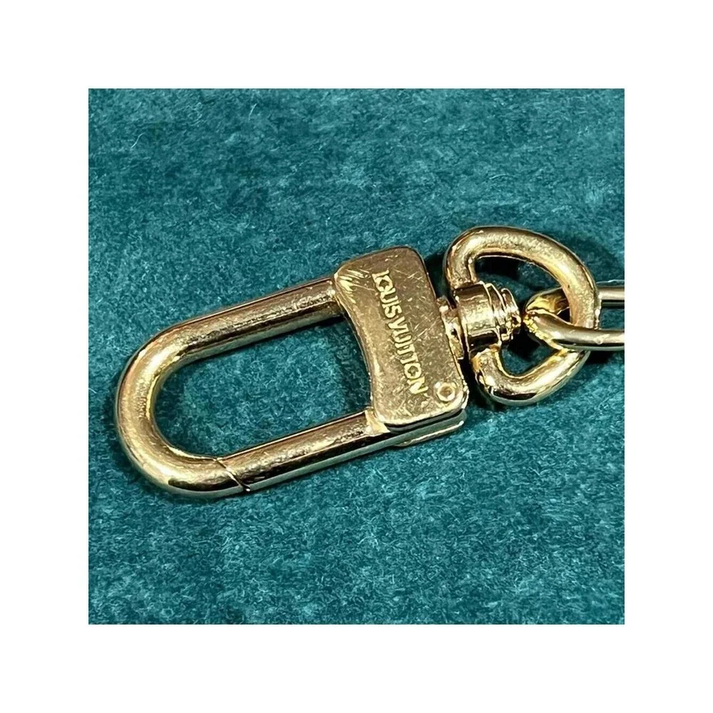 Louis Vuitton gold Bag Charm Keychain Made in Italy Carabiner Ring Slide EC